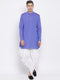 Vastramay Men's Purple Cotton Blend Kurta and White Dhoti Set
